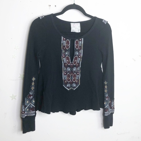 FREE People Marion blacke Embroidered thermal - Picture 5 of 10